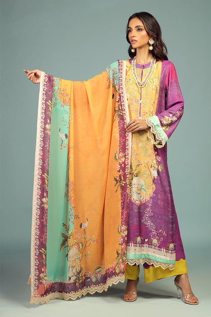 Wardha Saleem | Luxury Pret Traditional Wear | JHAROKA SHIRT WITH DUPATTA ( 2 PC) XS Purple Cotton Silk