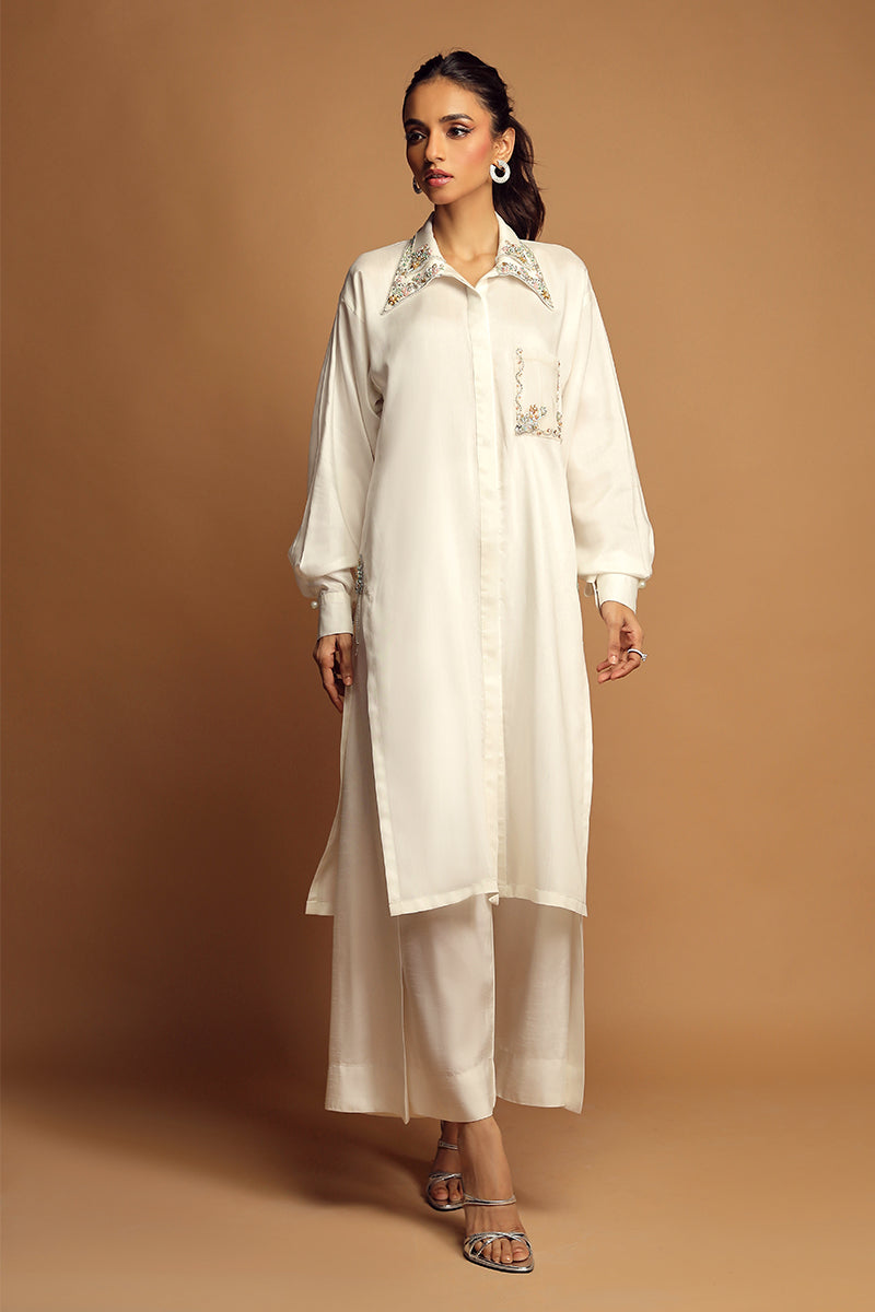 Wardha Saleem | Luxury Pret Traditional Wear | LILY FORMAL (2PC) XS White Cotton Silk