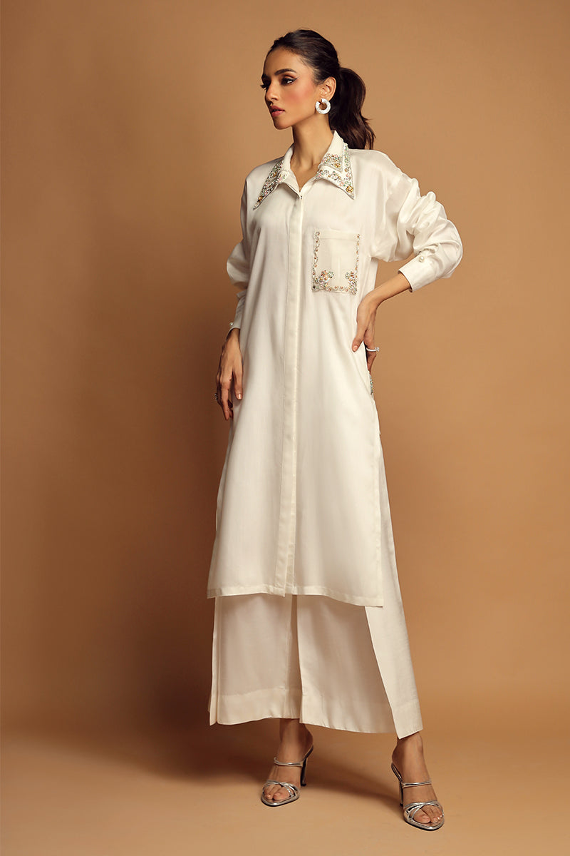 Wardha Saleem | Luxury Pret Traditional Wear | LILY FORMAL (2PC) M White Cotton Silk