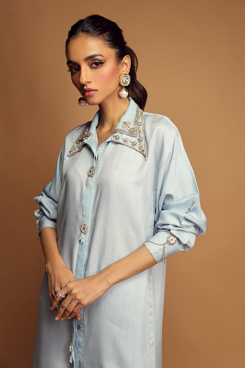 Wardha Saleem | Luxury Pret Traditional Wear | AMOUR (2PC) XL Blue Cotton Silk
