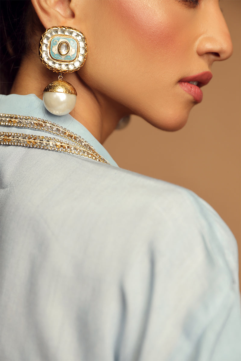 Wardha Saleem | Luxury Pret Traditional Wear | AMOUR (2PC) M Blue Cotton Silk