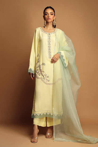 Wardha Saleem | Luxury Pret Traditional Wear | JOIE FORMAL (2PC) XS Lime Yellow Cotton Silk