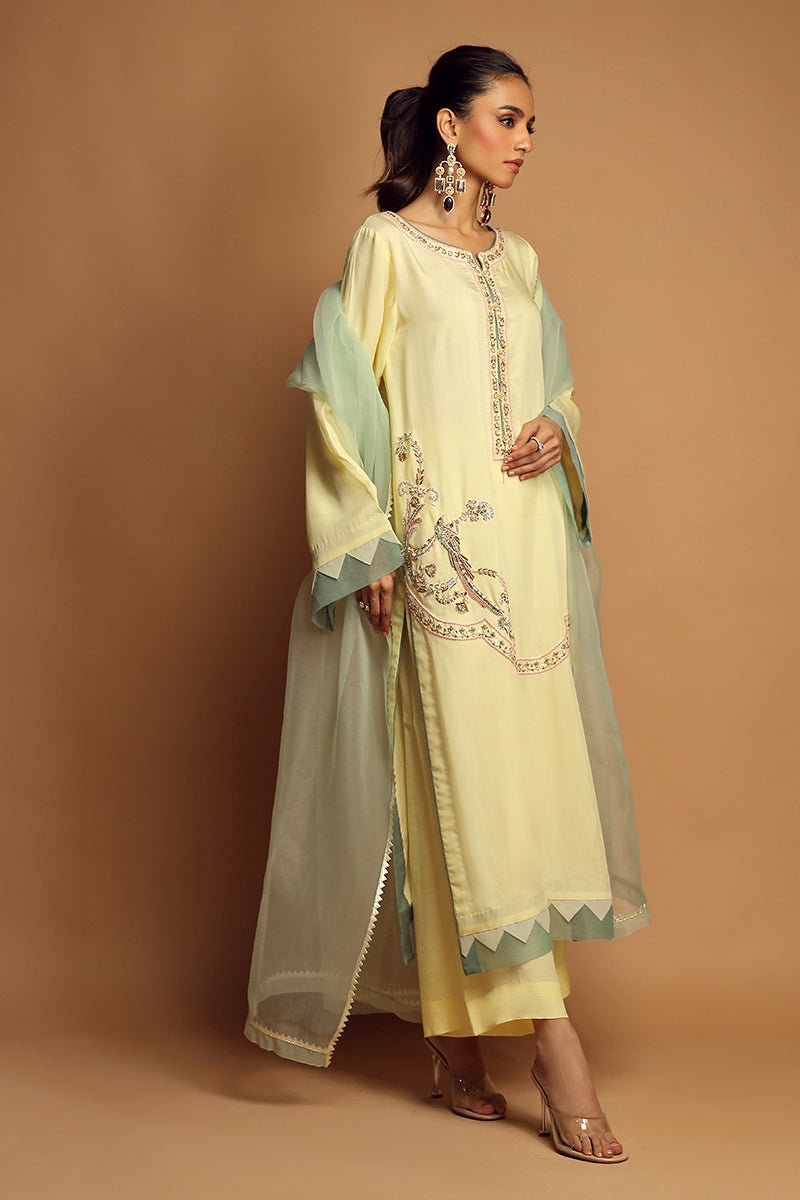 Wardha Saleem | Luxury Pret Traditional Wear | JOIE FORMAL (2PC) L Lime Yellow Cotton Silk