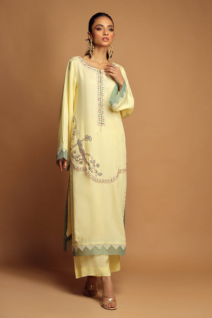 Wardha Saleem | Luxury Pret Traditional Wear | JOIE FORMAL (2PC) M Lime Yellow Cotton Silk