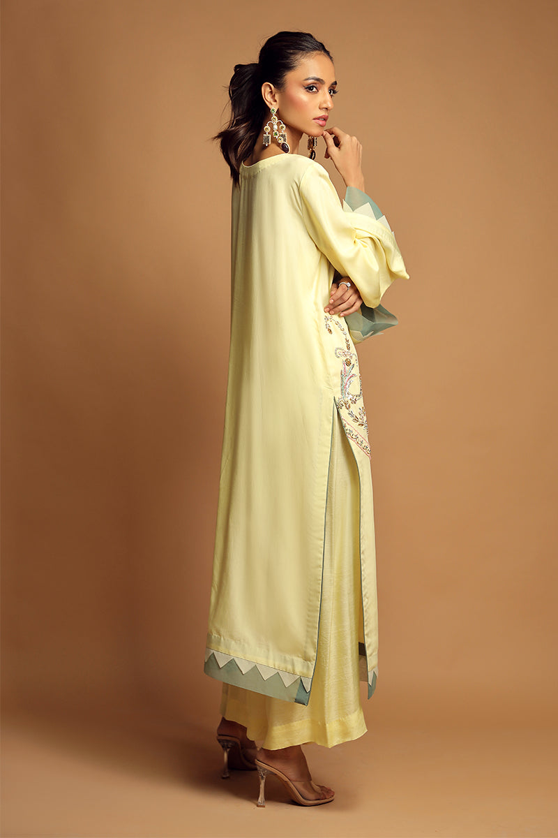 Wardha Saleem | Luxury Pret Traditional Wear | JOIE FORMAL (2PC) S Lime Yellow Cotton Silk