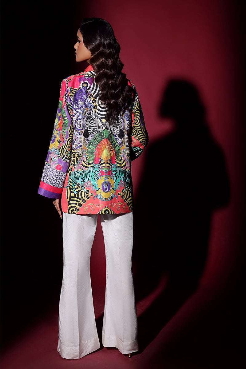 Wardha Saleem | Luxury Pret Fusion Wear | SAFARI JACKET WITH JUMPSUIT (2PC) S White Raw Silk