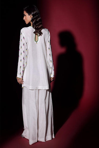 Wardha Saleem | Luxury Pret Fusion Wear | LUXURA (WHITE) CORD-SET (2PC) S White Korean Silk