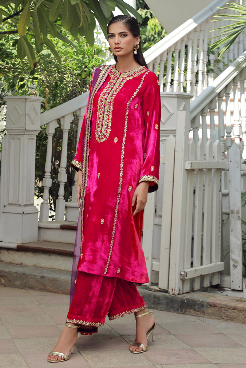 Sana Abbas | Velvet Formals | RUBY XL Hot Pink Velvet