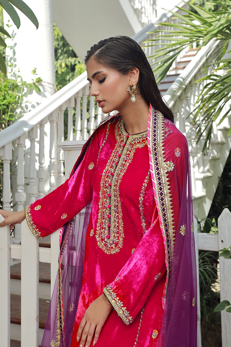 Sana Abbas | Velvet Formals | RUBY L Hot Pink Velvet