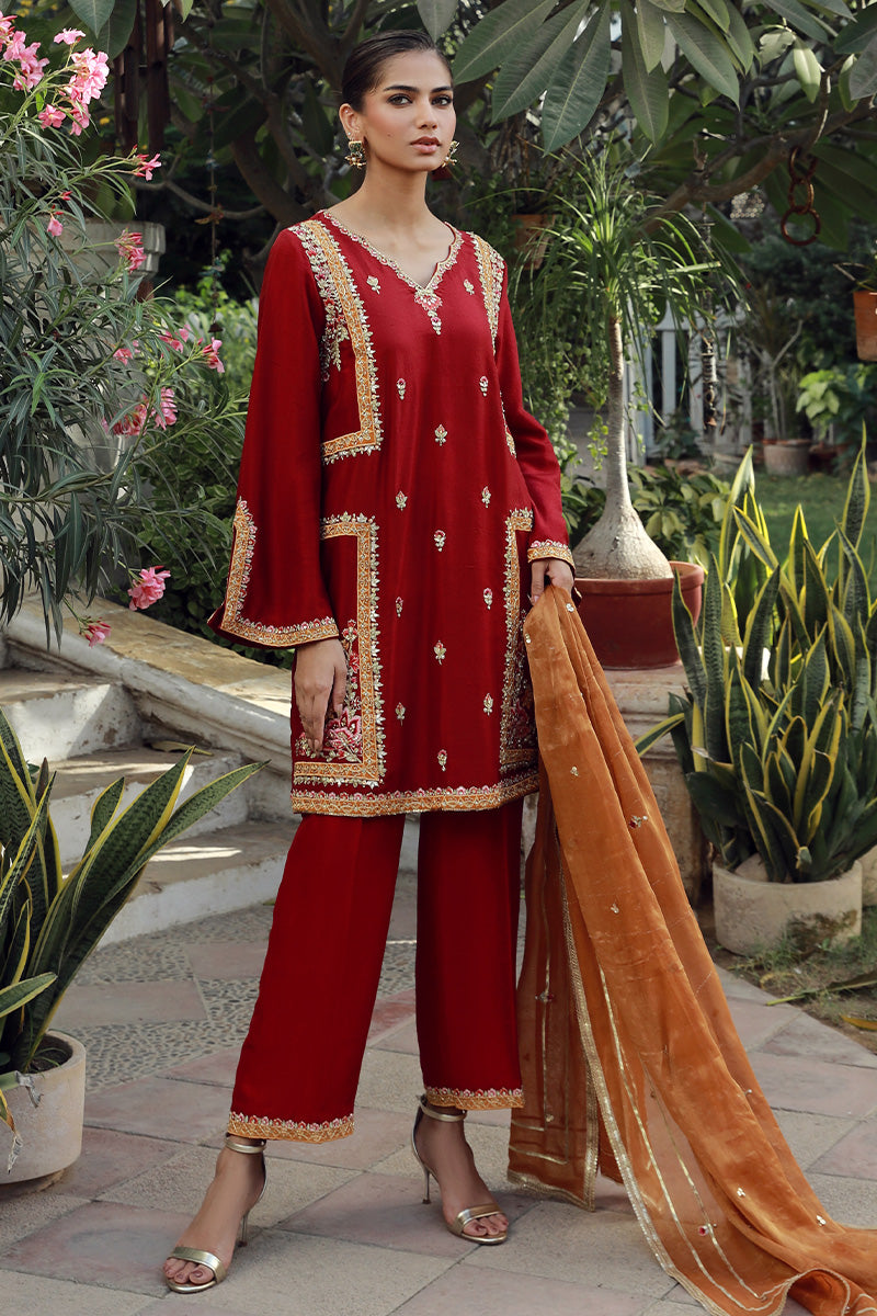 Sana Abbas | Velvet Formals | TOPAZ XS Red Silk