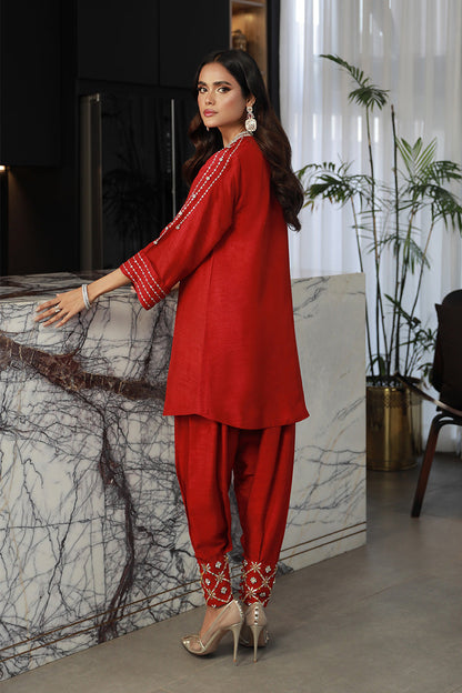 Wardha Saleem | Luxury Pret Traditional Wear | ZIAA (2PC) S Red Korean Raw Silk