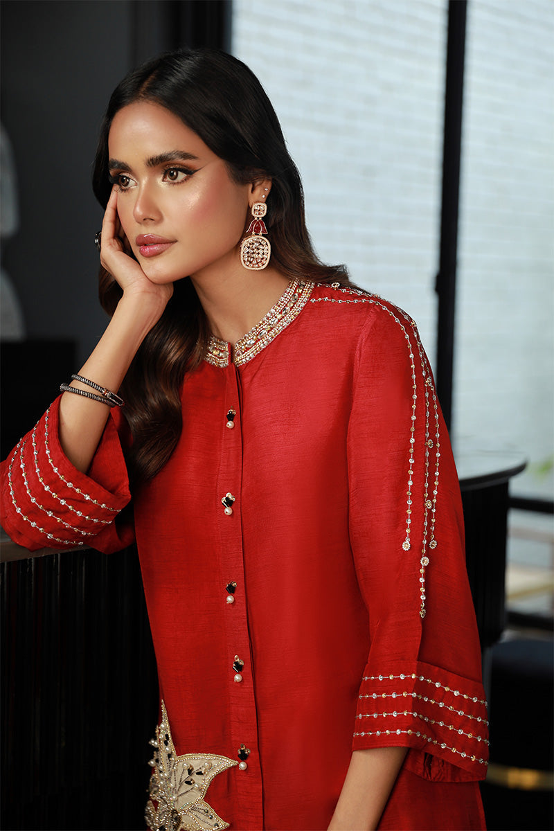 Wardha Saleem | Luxury Pret Traditional Wear | ZIAA (2PC) L Red Korean Raw Silk