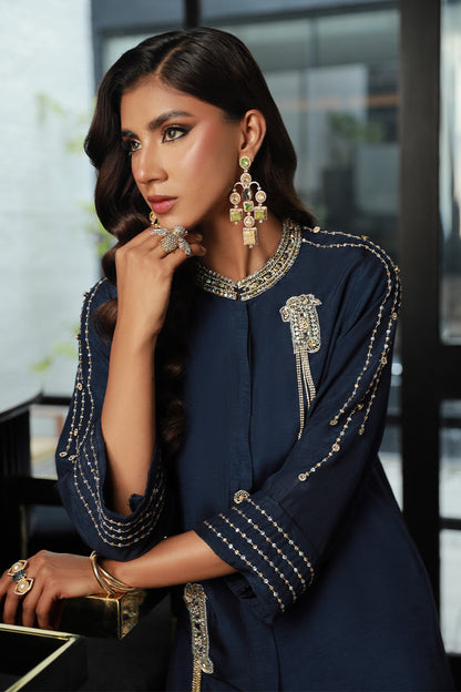 Wardha Saleem | Luxury Pret Traditional Wear | EVARA (2PC) M Midnight Blue Korean Raw Silk