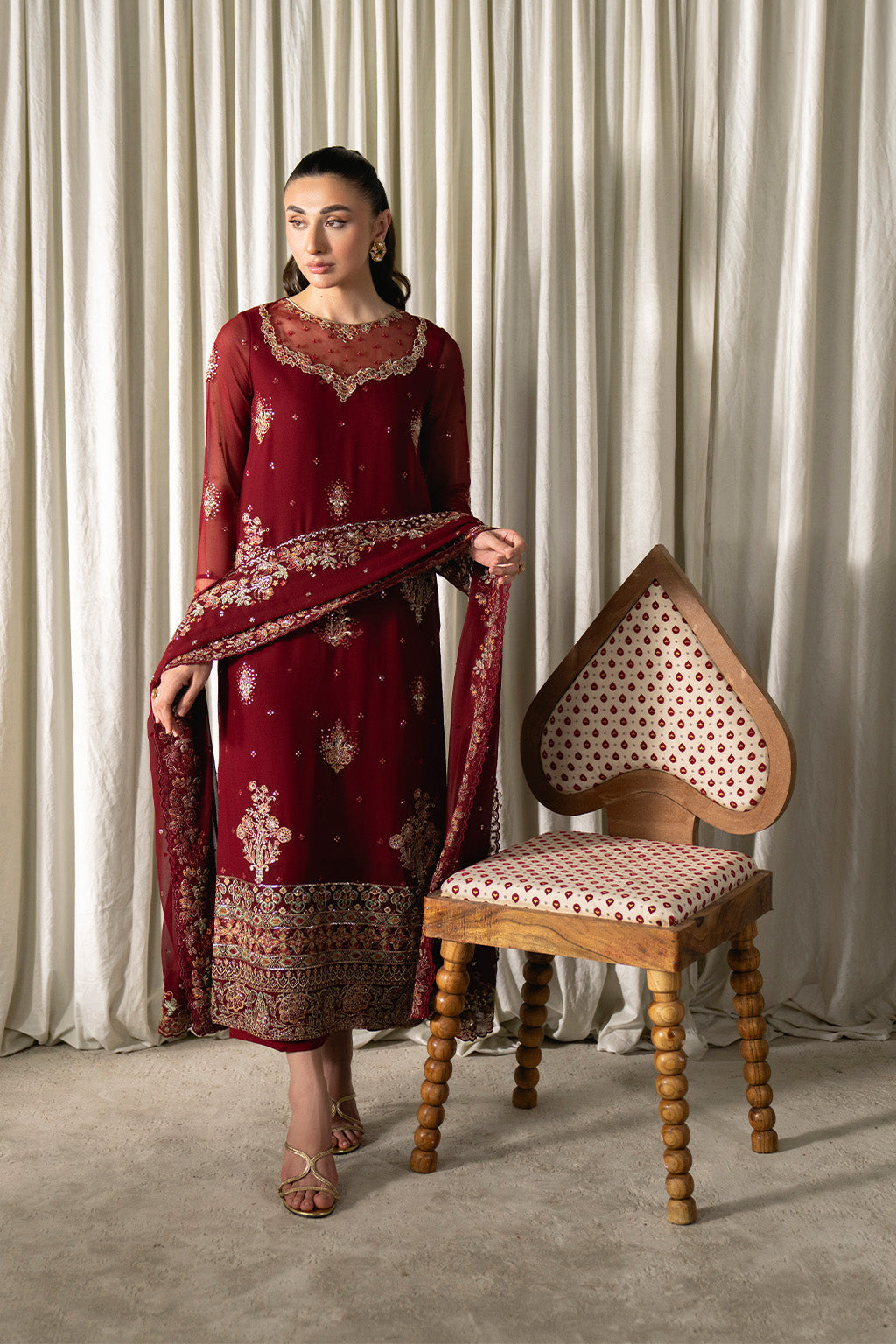 Neeshay | Ready to Wear Chiffon | RTW-CHFN-05 Red - Pakistani Designer Dress - by Neeshay - Type : Ladies Clothes - 100% Original at Saira Sultan