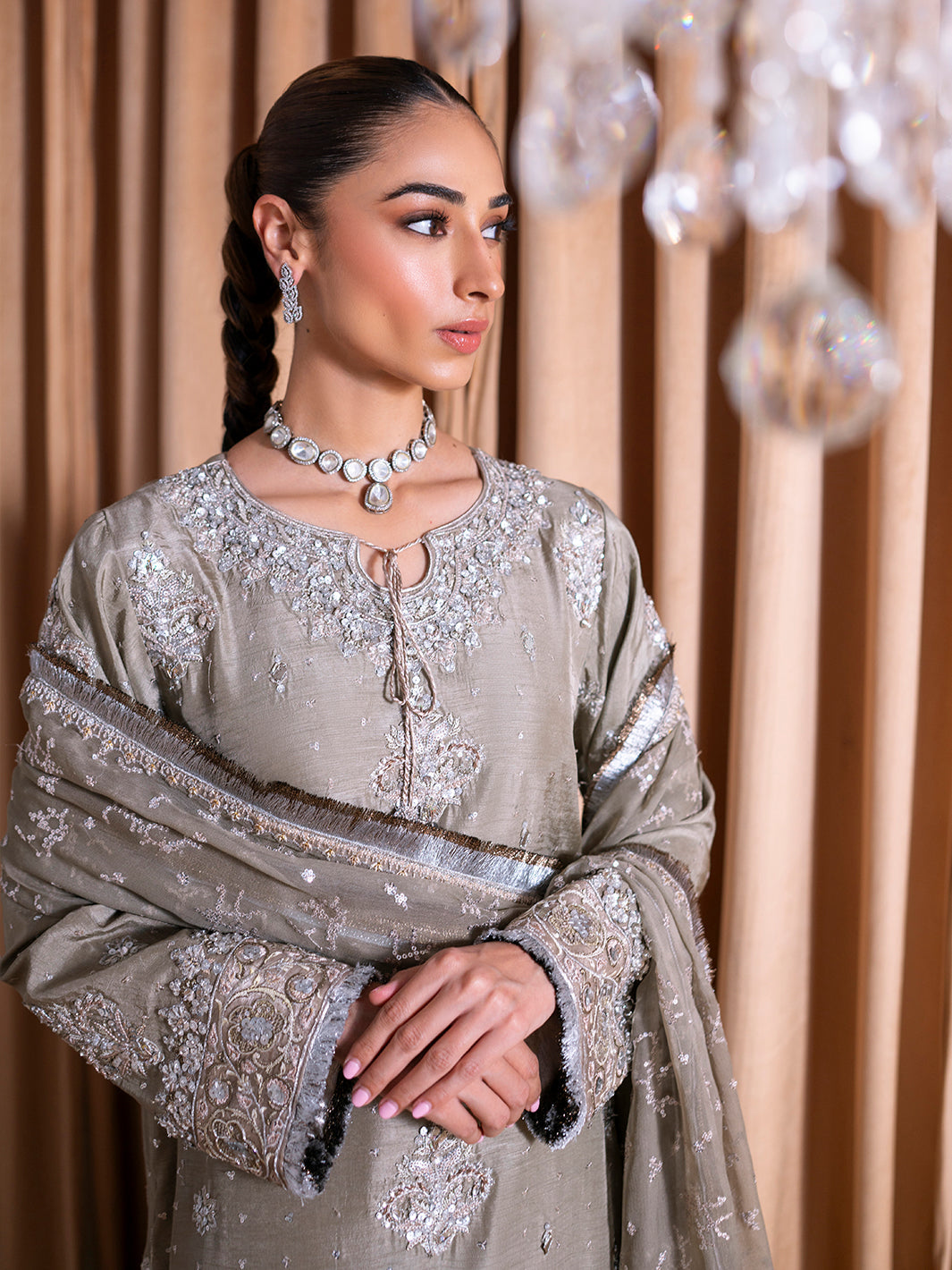 Faiza Faisal | Rema Wedding Formals 24 | Kiran XL Gray Raw Silk