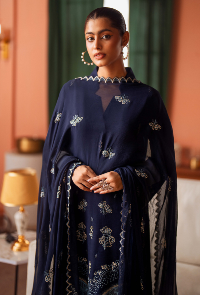 Humdum | Lala Rukh Lawn | Lalarukh - D08 M Navy Lawn