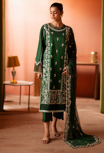 Humdum | Lala Rukh Lawn | Lalarukh - D10 XS Bottle Green Lawn
