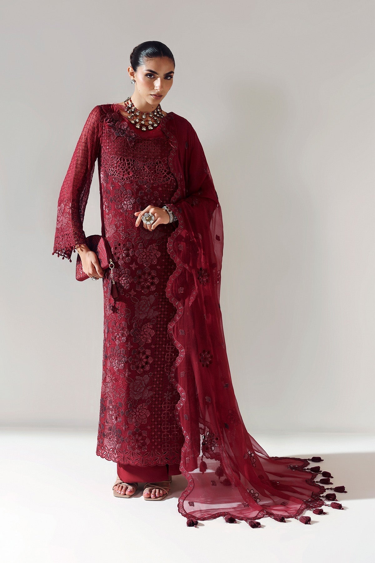 Alizeh | Aymal Luxury Bamber Chiffon | RIKA MAROON - Pakistani Designer Dress - by Alizeh - Type : Ladies Clothes - 100% Original at Saira Sultan