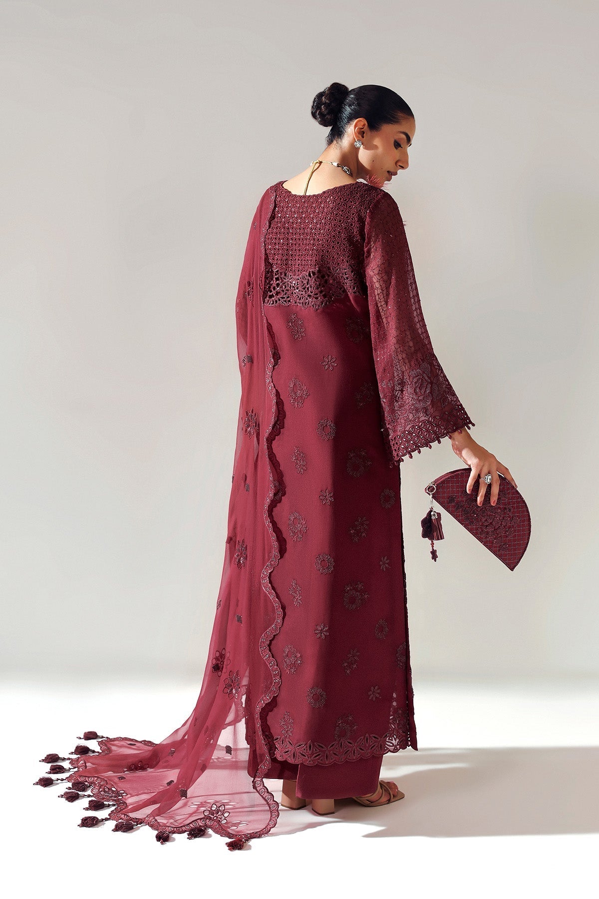 Alizeh | Aymal Luxury Bamber Chiffon | RIKA MAROON - Pakistani Designer Dress - by Alizeh - Type : Ladies Clothes - 100% Original at Saira Sultan