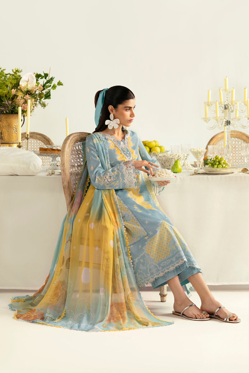 Qalamkar | Q Prints 2025 | PQ-06 ELVA XL Ice Blue Lawn