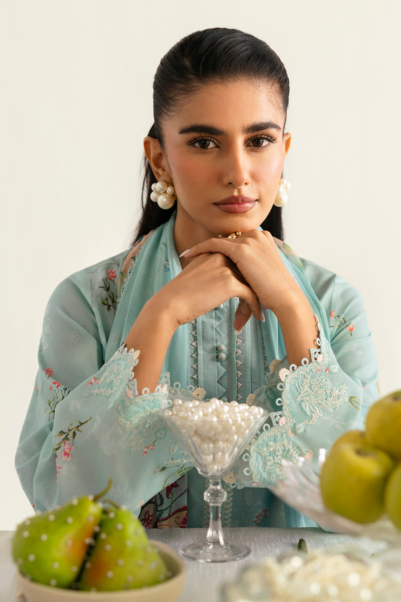 Qalamkar | Q Prints 2025 | PQ-08 RENA L Ice Blue Lawn