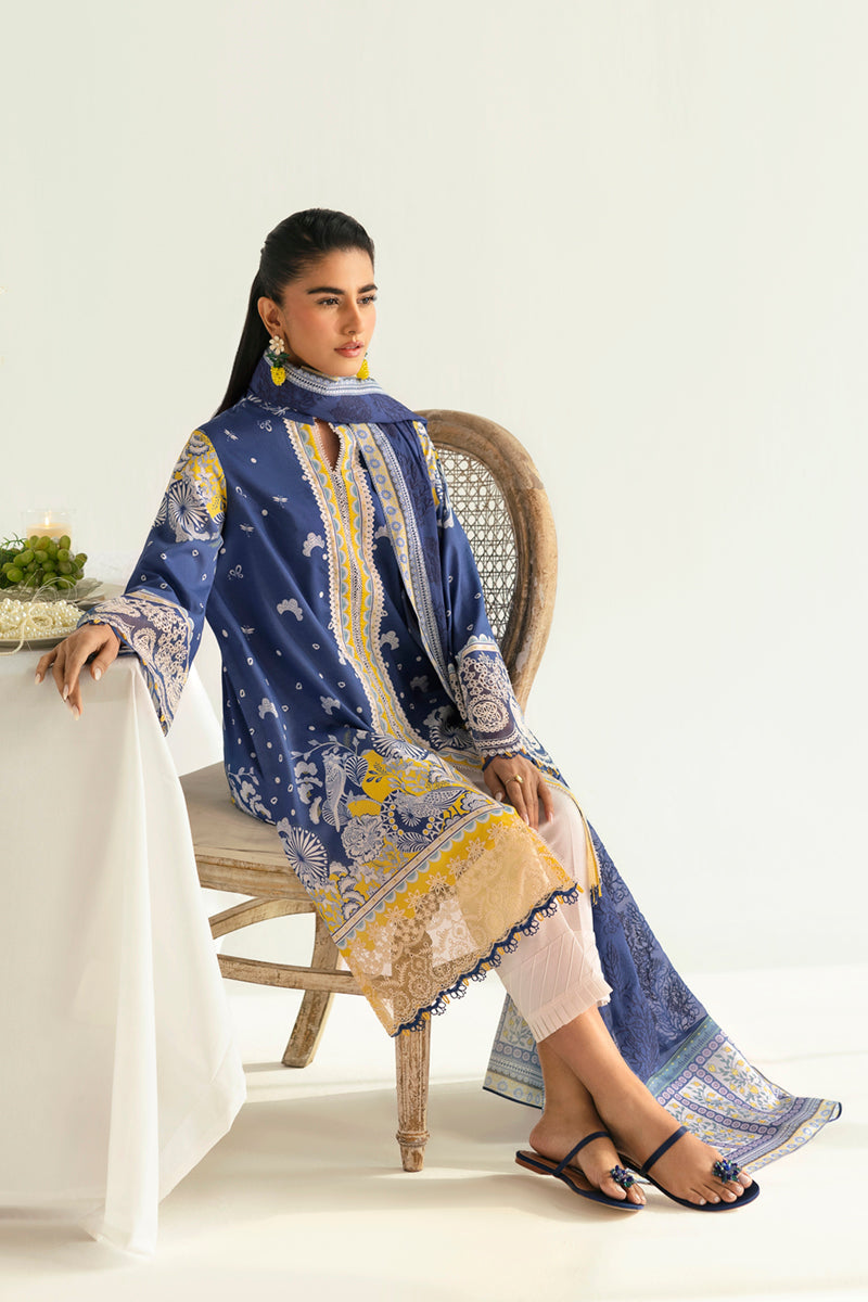 Qalamkar | Q Prints 2025 | PQ-02 HINA XL Navy Blue Lawn