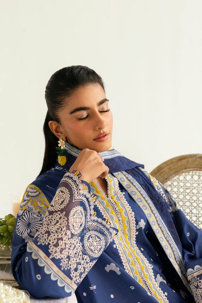 Qalamkar | Q Prints 2025 | PQ-02 HINA L Navy Blue Lawn