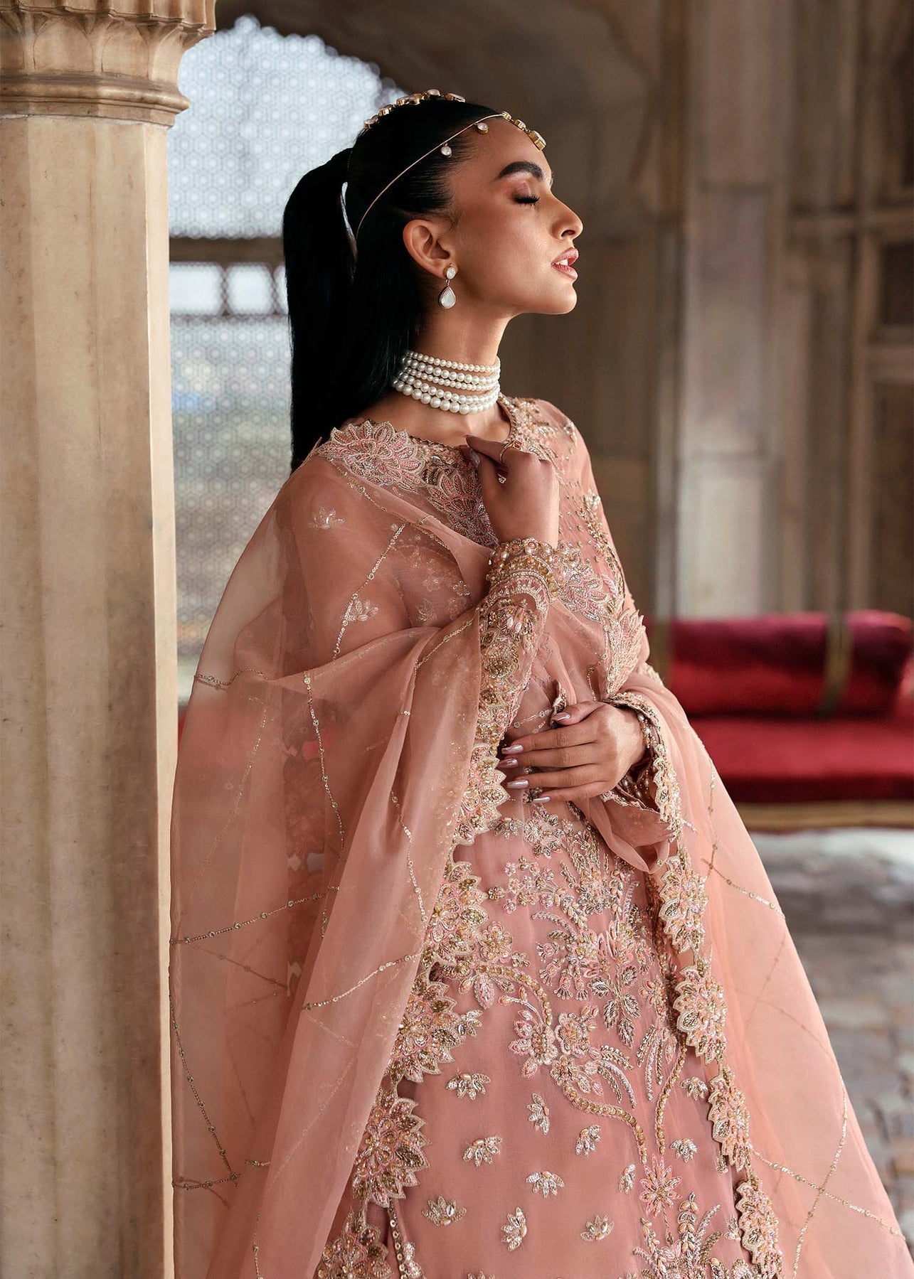 Akbar Aslam | Dastaan Luxury Formals | Nazneen L Peach Pink Net