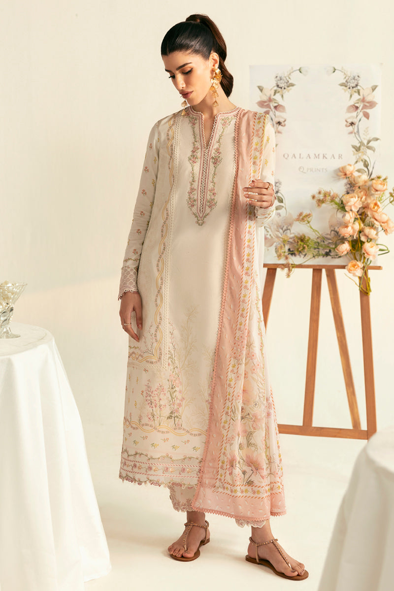 Qalamkar | Q Prints 2025 | PQ-01 NENA XS Off White Lawn