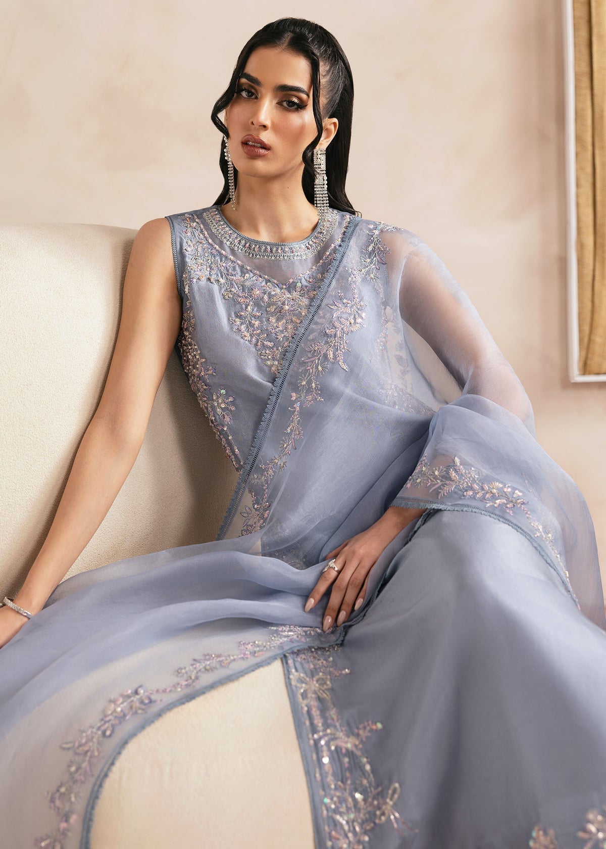Kanwal Malik | Miray Luxury Pret | Natalia L Blue Gray Raw Silk