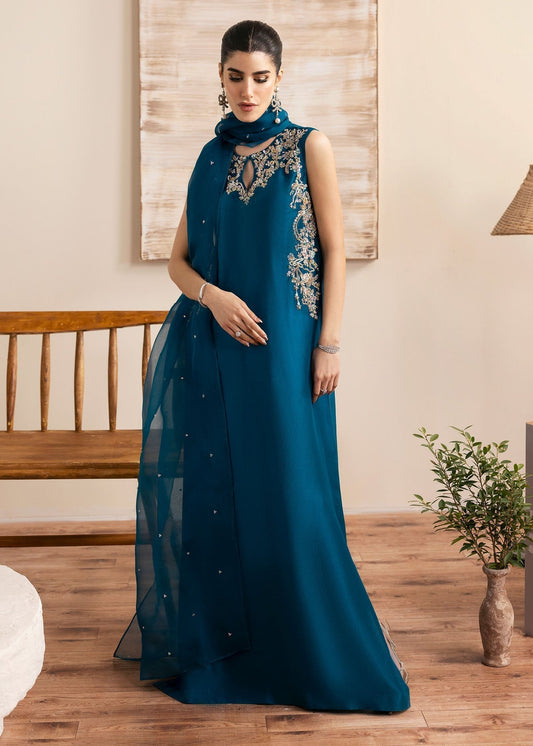 Kanwal Malik | Miray Luxury Pret | Erina XS Teal Blue Raw Silk