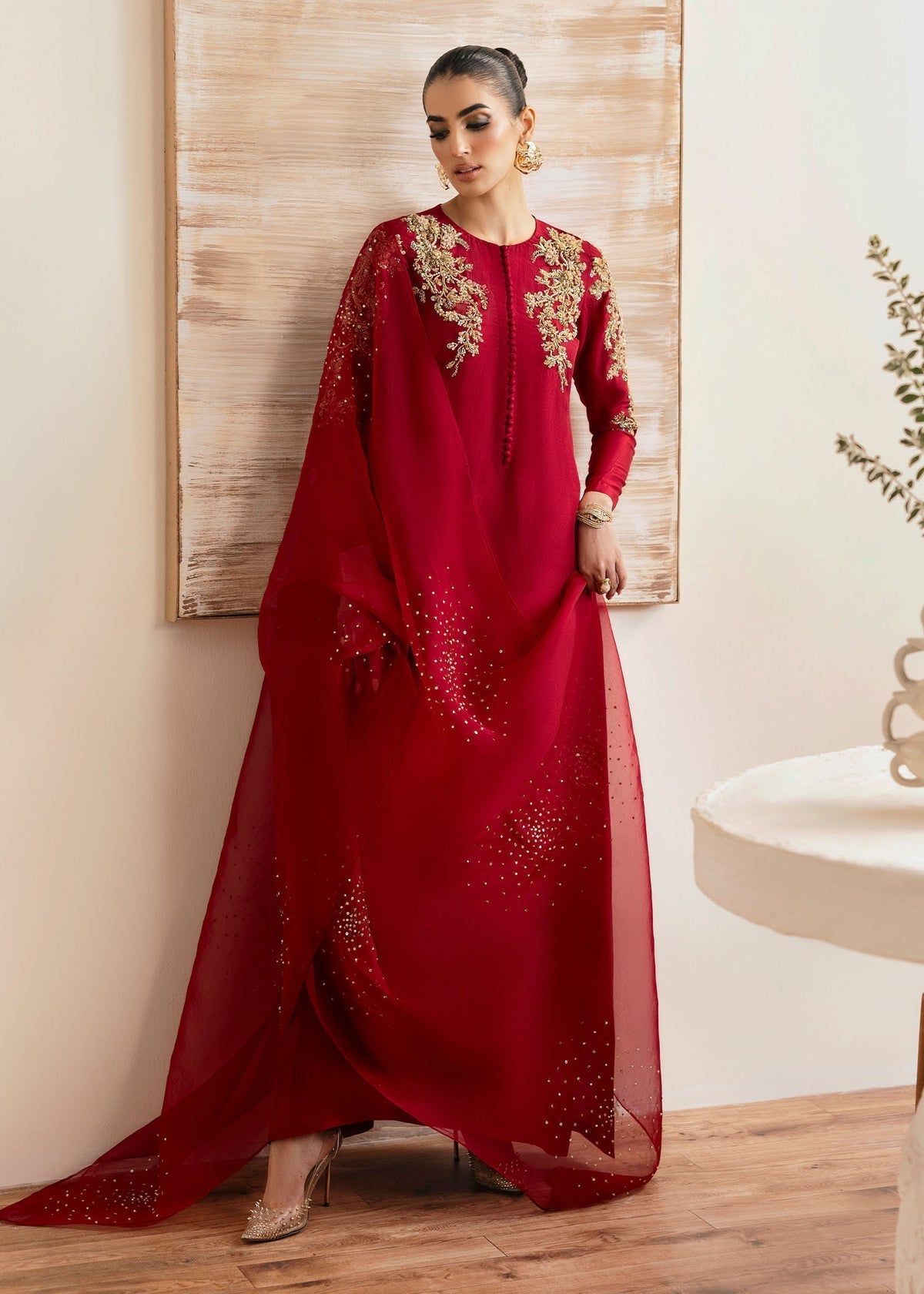 Kanwal Malik | Miray Luxury Pret | Rosina XL Haute Red Raw Silk