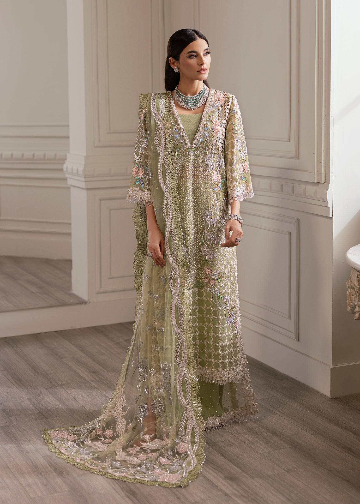 Crimson | A Beautiful Chaos Wedding Collection | Sparkle Cascade XS Organza Long Shirt with Plazo Pant