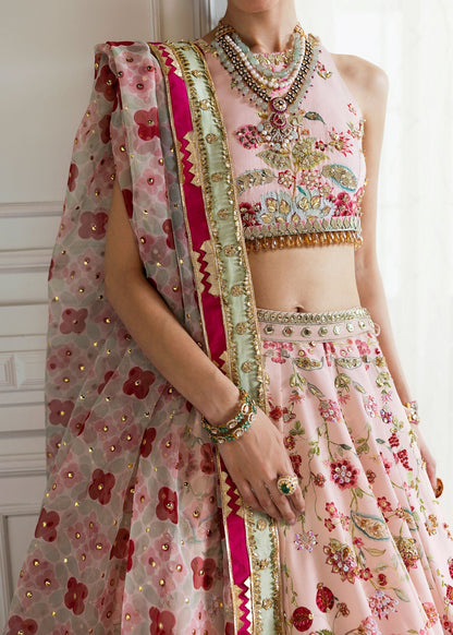 Crimson | A Beautiful Chaos Wedding Collection | Chinoiserie Lehnga Custom Size Rose Pink Raw Silk