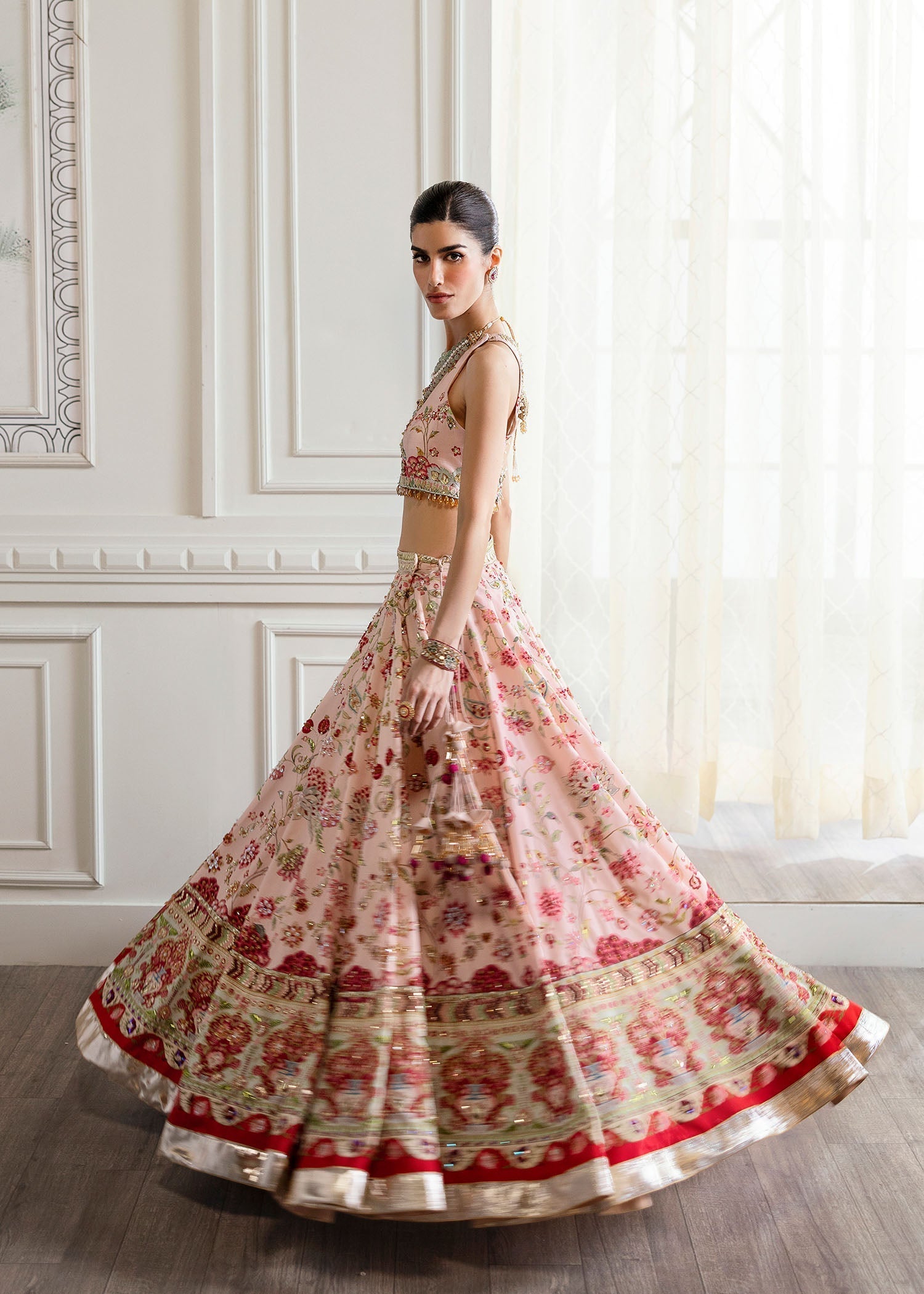 Crimson | A Beautiful Chaos Wedding Collection | Chinoiserie Lehnga L Rose Pink Raw Silk