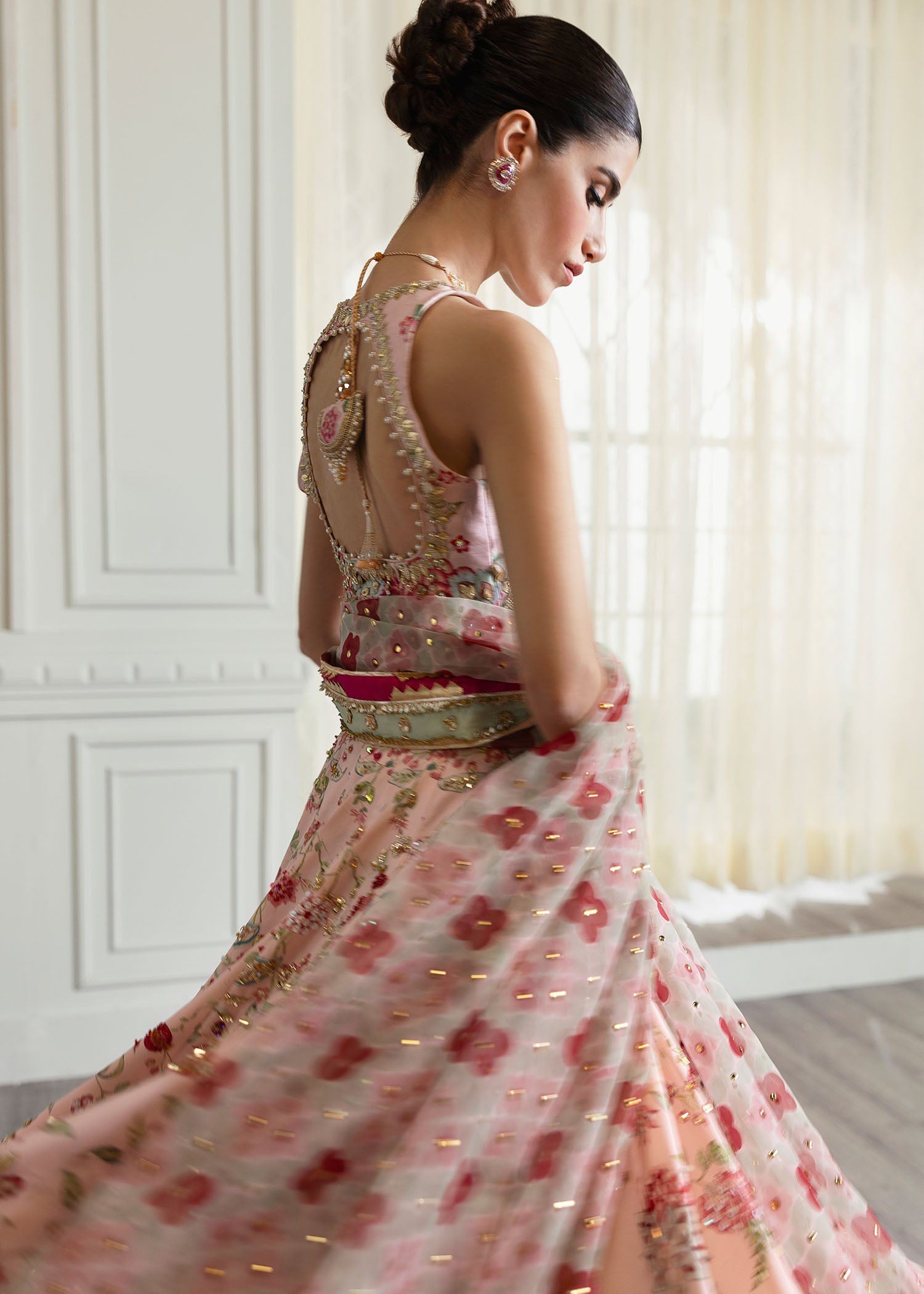 Crimson | A Beautiful Chaos Wedding Collection | Chinoiserie Lehnga XL Rose Pink Raw Silk