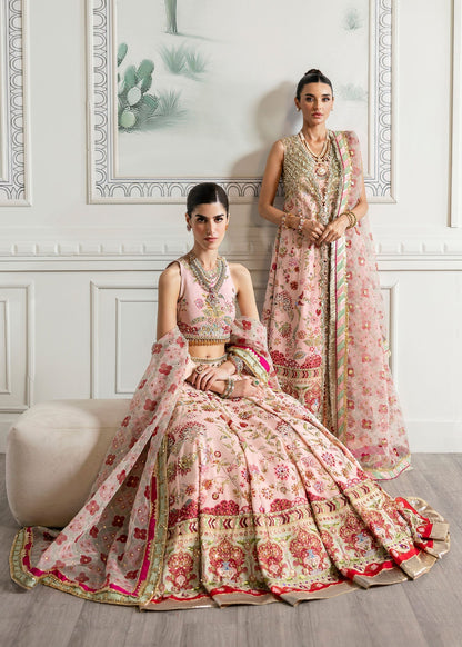 Crimson | A Beautiful Chaos Wedding Collection | Crystal Chinoiserie XS Rose Pink Long Open Jacket with Crushed Sharara