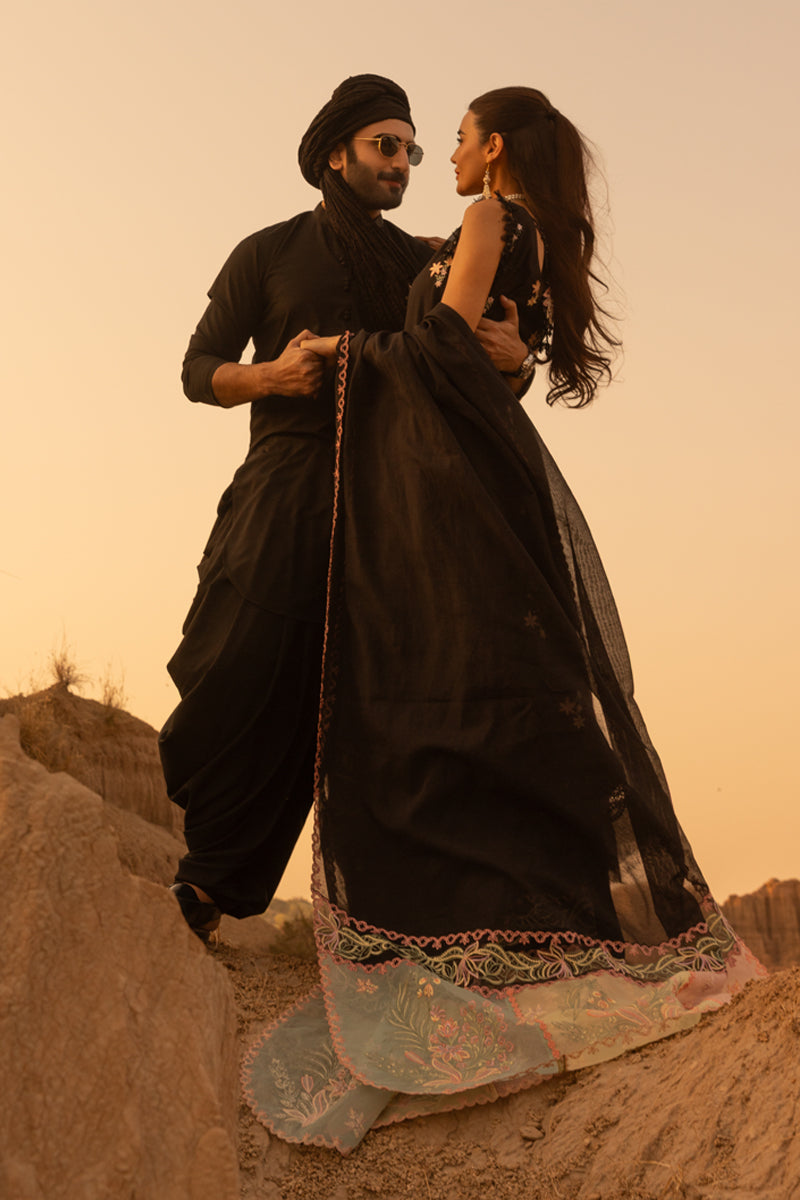 Rangrasiya | Premium Eid Edit 25 | Zoya L Black Cotton Net