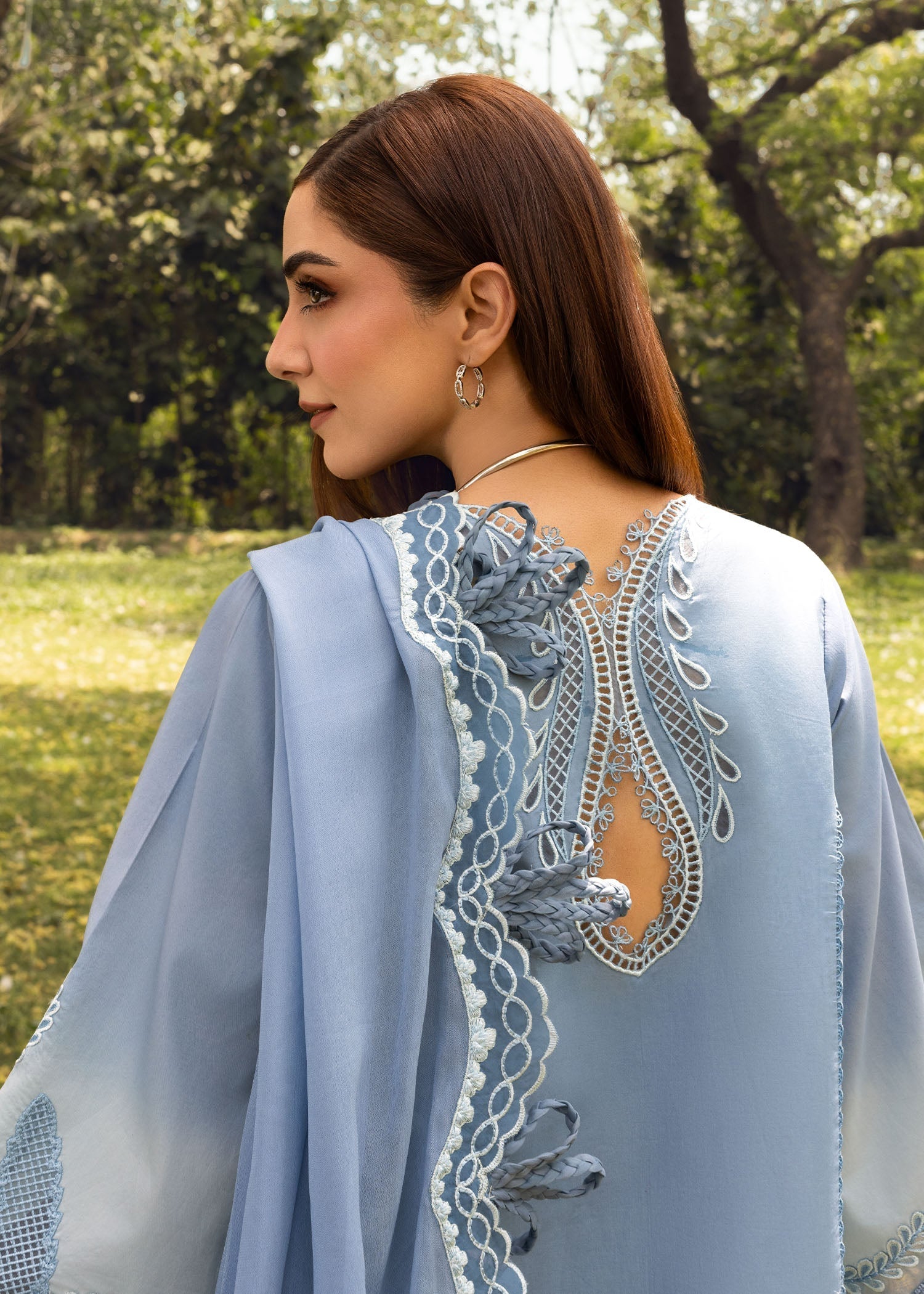 Crimson | Tasawar 25 | ALL THINGS OMBRE - D1 A S Blue Gray Organza