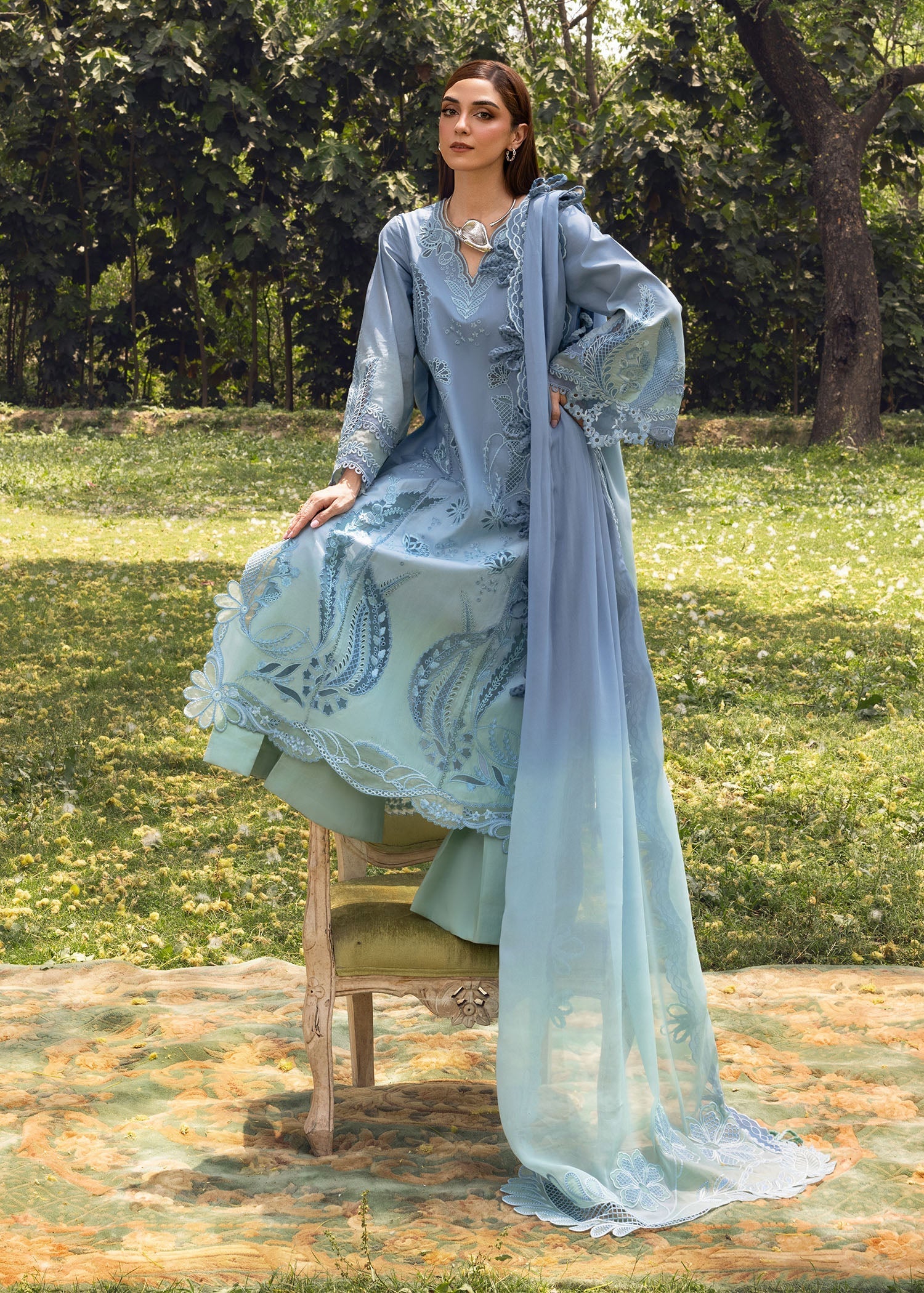 Crimson | Tasawar 25 | ALL THINGS OMBRE - D1 A M Blue Gray Organza