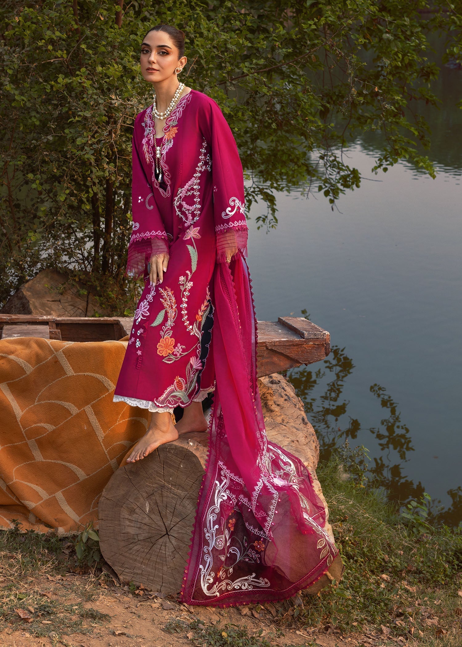 Crimson | Tasawar 25 | MIRROR GARDEN - D3A M Berry Organza
