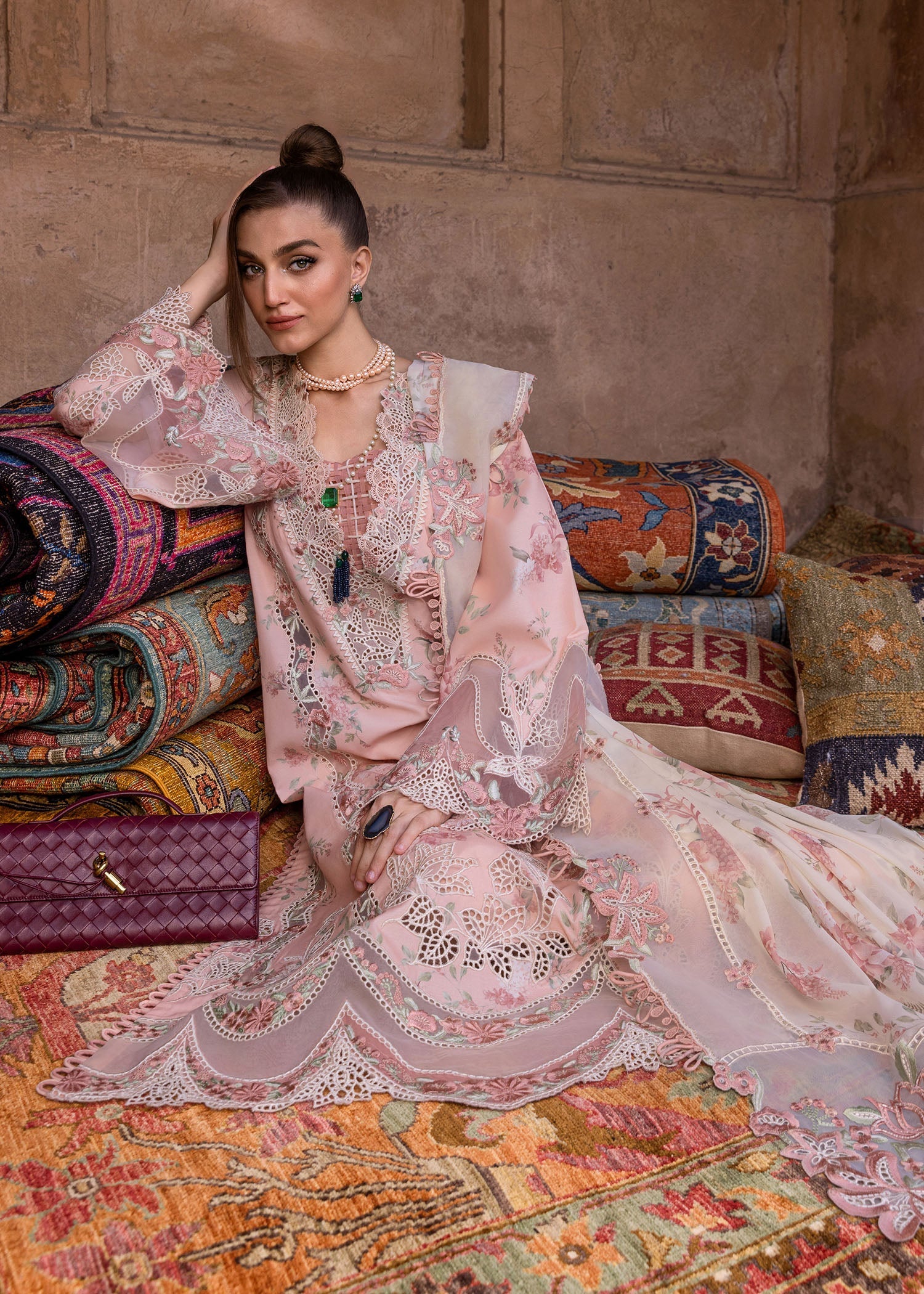 Crimson | Tasawar 25 | LAVENDER FALL - D5A L Pink Organza