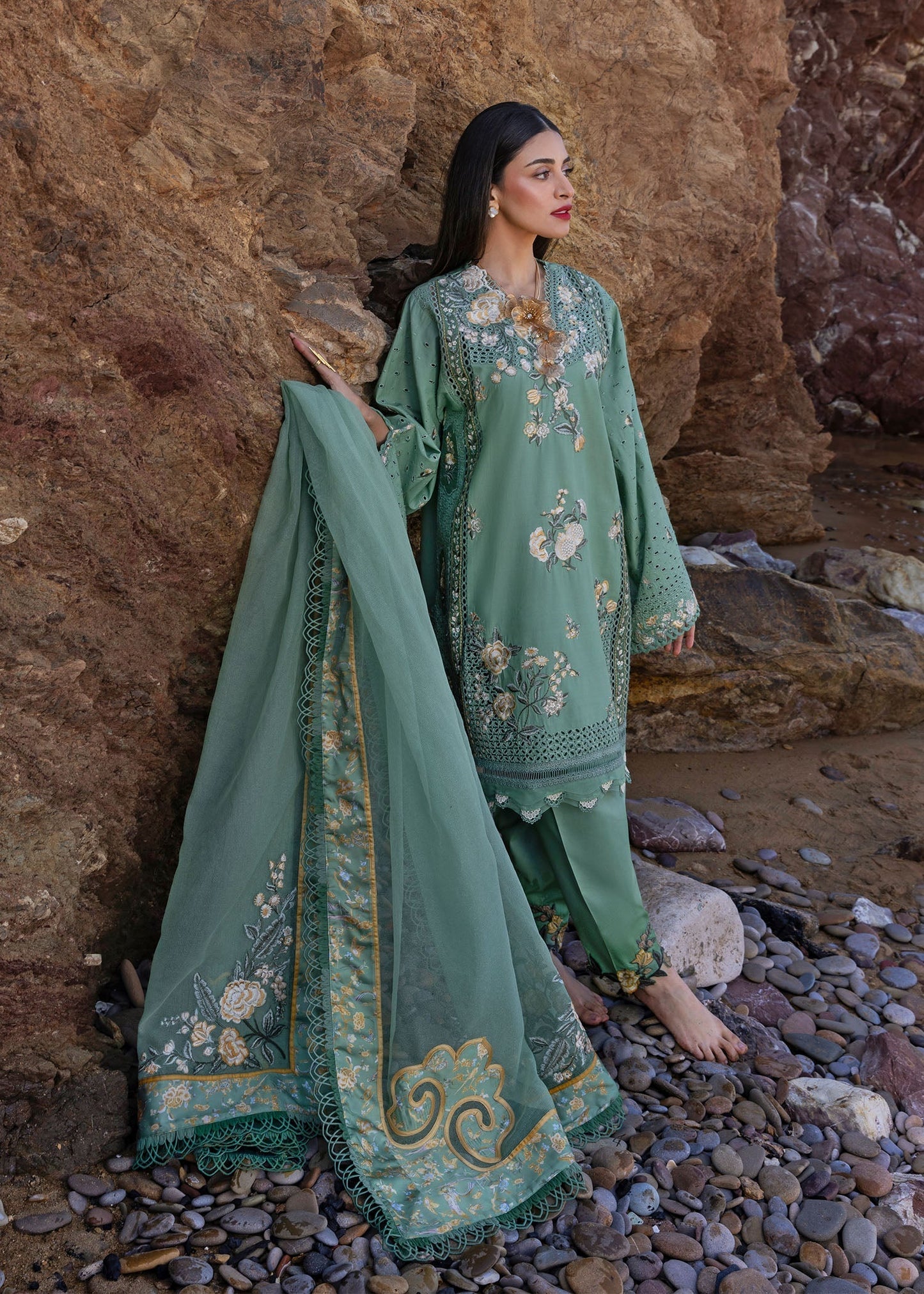Crimson | Floe by Crimson | Parsi Threads - D5 A L Sage Green Lawn