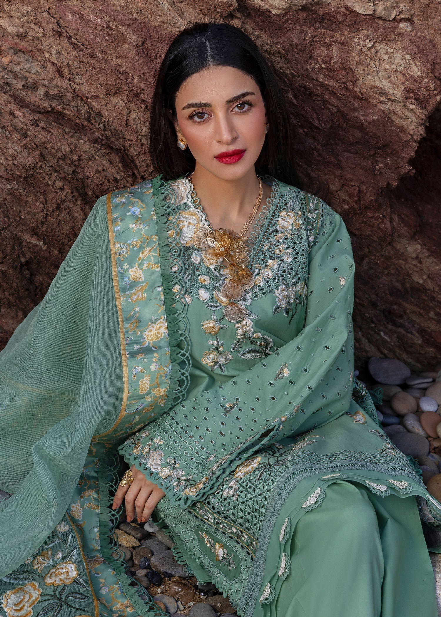 Crimson | Floe by Crimson | Parsi Threads - D5 A M Sage Green Lawn