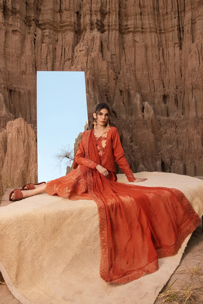 Rangrasiya | Premium Eid Edit 25 | Mahi Custom Size Burnt Orange Lawn