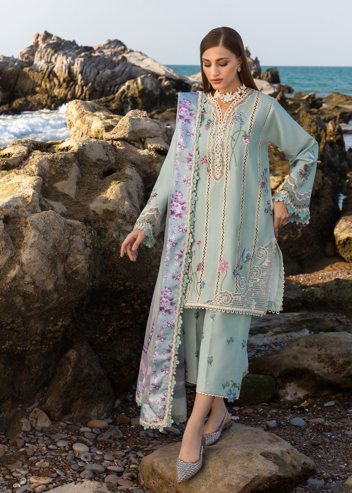Crimson | Floe by Crimson | Floral Crush - D6 A S Ice Blue Lawn