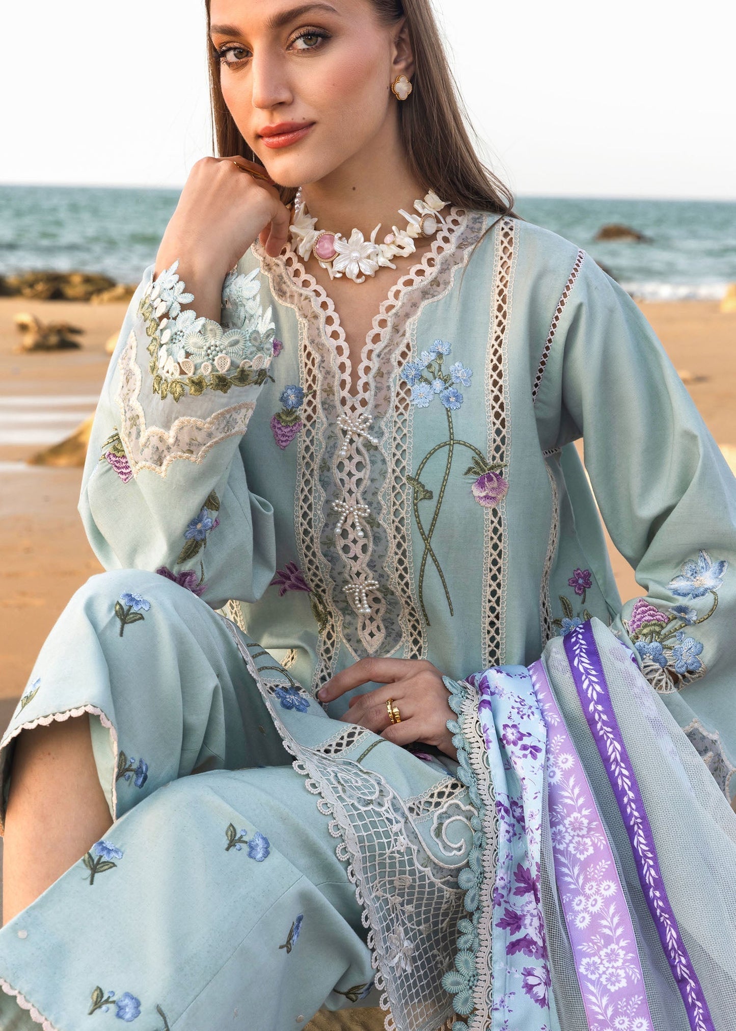 Crimson | Floe by Crimson | Floral Crush - D6 A L Ice Blue Lawn