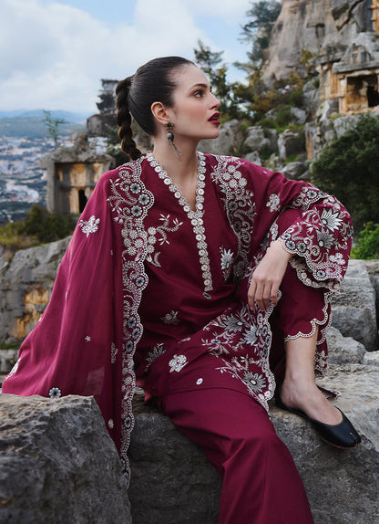 Image | Lawnkari 25 | Lilia S Maroon Cotton Lawn