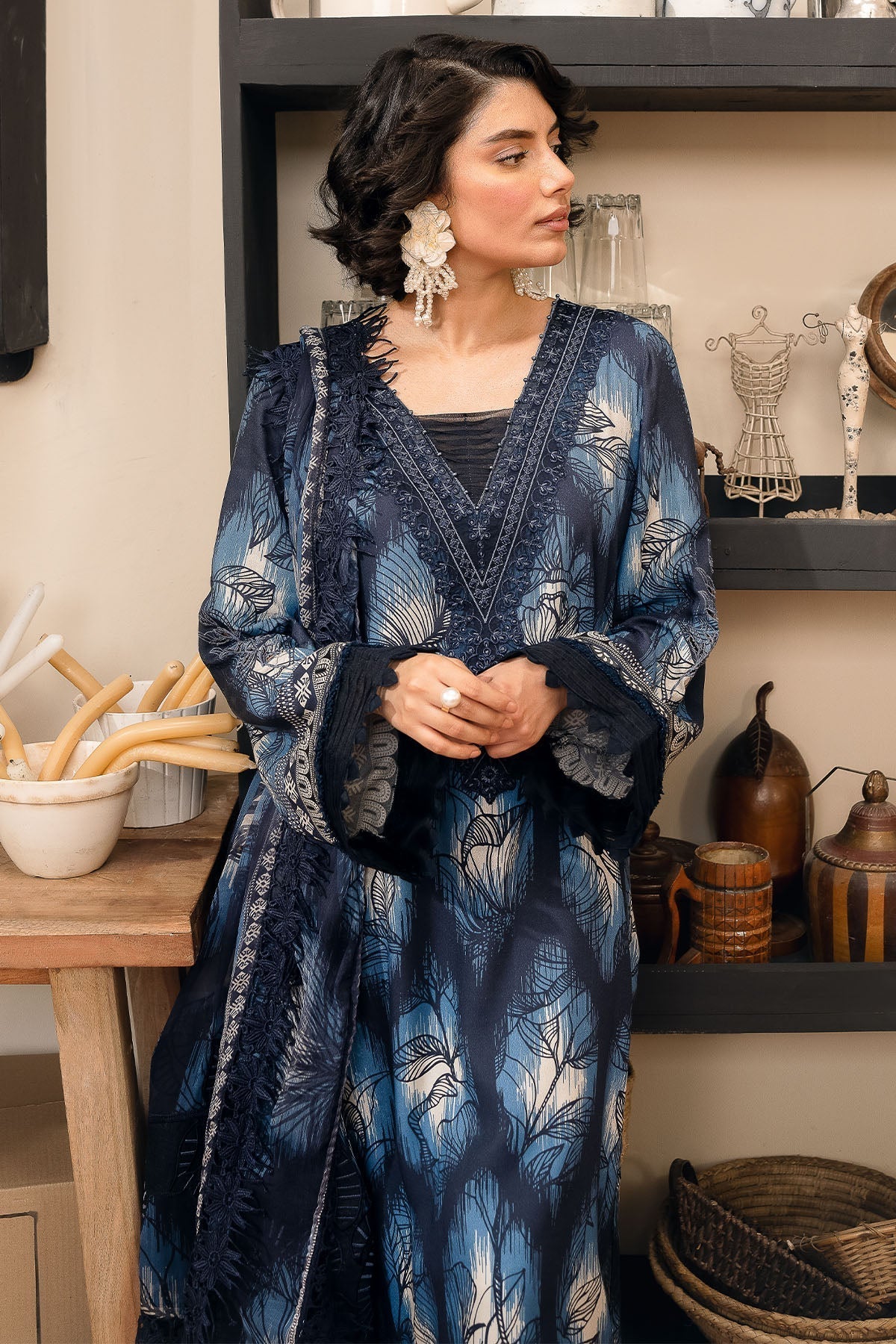 Nureh | Glam Girl Lawn | GL-21 L Navy Blue Crepe