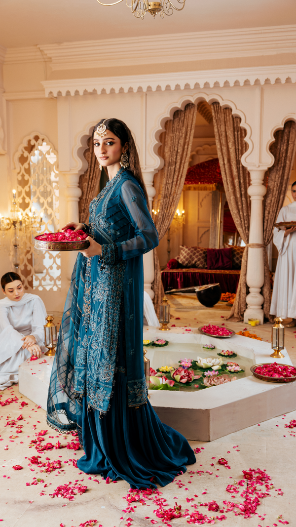 Zebtan | Zircon Wedding Formals | ZARTASHA ZQ-03 XL Teal Blue Chiffon